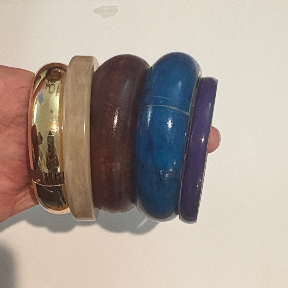 Vintage Blue, Yellow, and Purple Bangle Trio